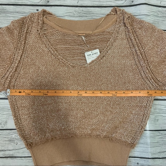 Free People Beige Pink Sand Combo Textured Long Sleeve V Neck Sweater - Picture 11 of 12